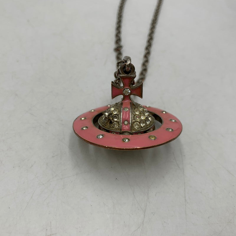 【現状渡し品】【メンズ/レディース】 VIVIENNE WESTWOOD ヴィヴィアンウエストウッド PAVE 3D ORB NECKLACE パヴェ オーブ ネックレス アクセサリー 192-261013-kh-13-izu カラー：シルバー×ピンク 万代Net店