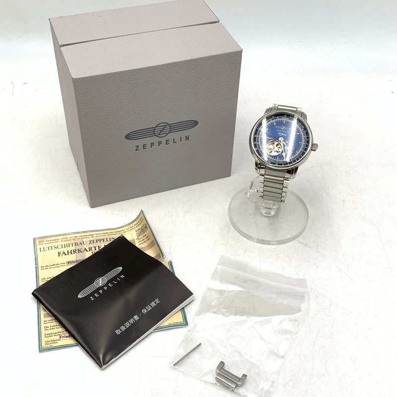 【中古品】【メンズ/レディース】 ZEPPELIN ツェッペリン 7662M-3 SPECIAL EDITION 100 YEARS OPEN HEART AUTOMATIC WATCH スペシャルエディション イヤーズ オープン ハート オートマティック ウォッチ 腕時計 197-261009-cs-08-izu カラー：ブルー×シルバー 万代Net店