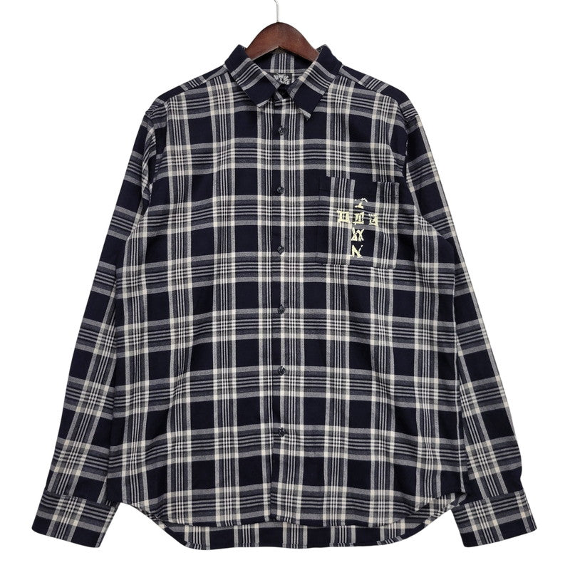 【中古品】【メンズ】 DOG TOWN ドッグタウン LOGO PRINT CHECK SHIRT ロゴ プリント チェック シャツ 長袖 トップス 142-261015-ay-02-izu サイズ：L カラー：ネイビー 万代Net店