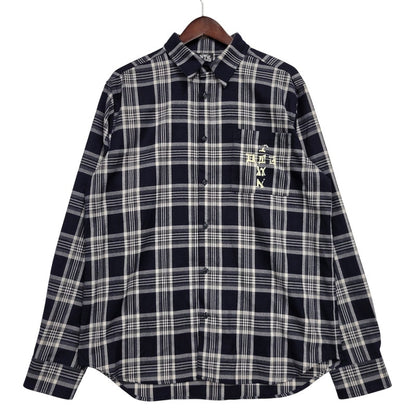 【中古品】【メンズ】 DOG TOWN ドッグタウン LOGO PRINT CHECK SHIRT ロゴ プリント チェック シャツ 長袖 トップス 142-261015-ay-02-izu サイズ：L カラー：ネイビー 万代Net店