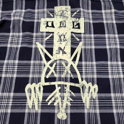 【中古品】【メンズ】 DOG TOWN ドッグタウン LOGO PRINT CHECK SHIRT ロゴ プリント チェック シャツ 長袖 トップス 142-261015-ay-02-izu サイズ：L カラー：ネイビー 万代Net店
