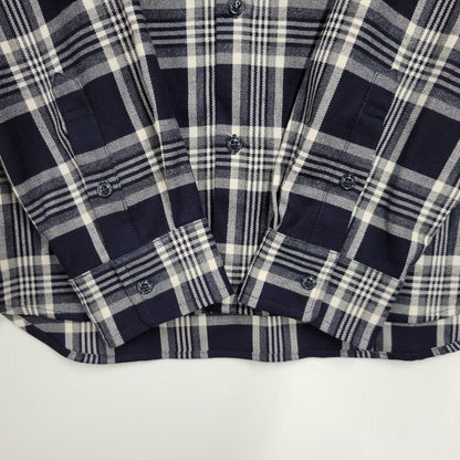 【中古品】【メンズ】 DOG TOWN ドッグタウン LOGO PRINT CHECK SHIRT ロゴ プリント チェック シャツ 長袖 トップス 142-261015-ay-02-izu サイズ：L カラー：ネイビー 万代Net店