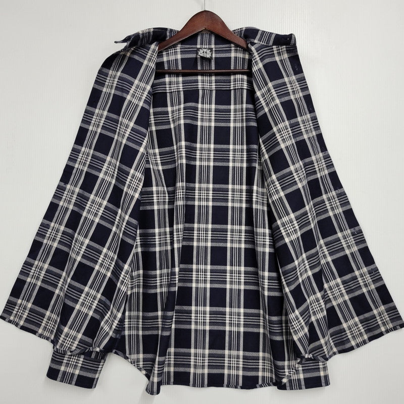 【中古品】【メンズ】 DOG TOWN ドッグタウン LOGO PRINT CHECK SHIRT ロゴ プリント チェック シャツ 長袖 トップス 142-261015-ay-02-izu サイズ：L カラー：ネイビー 万代Net店