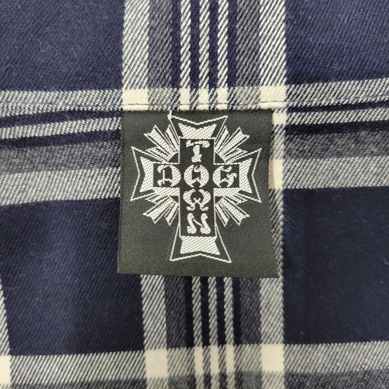 【中古品】【メンズ】 DOG TOWN ドッグタウン LOGO PRINT CHECK SHIRT ロゴ プリント チェック シャツ 長袖 トップス 142-261015-ay-02-izu サイズ：L カラー：ネイビー 万代Net店
