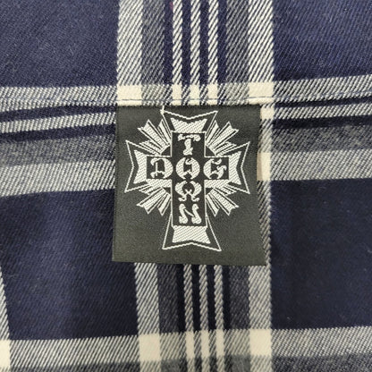 【中古品】【メンズ】 DOG TOWN ドッグタウン LOGO PRINT CHECK SHIRT ロゴ プリント チェック シャツ 長袖 トップス 142-261015-ay-02-izu サイズ：L カラー：ネイビー 万代Net店