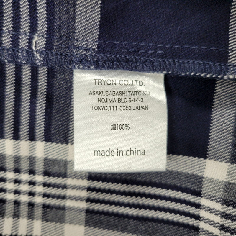 【中古品】【メンズ】 DOG TOWN ドッグタウン LOGO PRINT CHECK SHIRT ロゴ プリント チェック シャツ 長袖 トップス 142-261015-ay-02-izu サイズ：L カラー：ネイビー 万代Net店