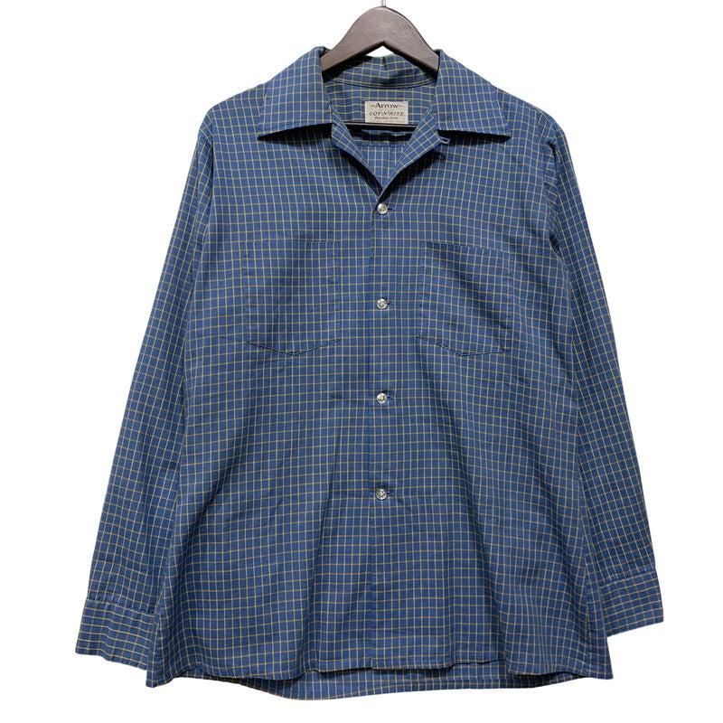 【中古品】【メンズ】 ARROW アロー USA製 OPENCOLLAR CHECK SHIRT オープンカラー チェック シャツ トップス 146-261011-kh-02-izu サイズ：M カラー：ブルー×イエロー 万代Net店