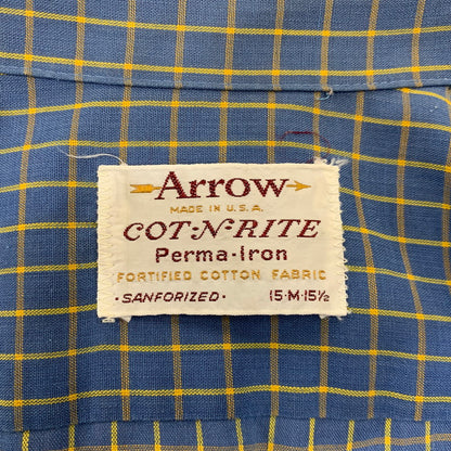 【中古品】【メンズ】 ARROW アロー USA製 OPENCOLLAR CHECK SHIRT オープンカラー チェック シャツ トップス 146-261011-kh-02-izu サイズ：M カラー：ブルー×イエロー 万代Net店