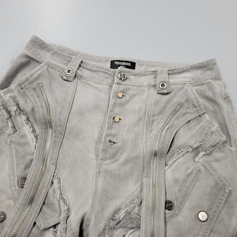 【中古品】【メンズ】 PERSONSOUL パーソンソウル WIDE DENIM PANTS ワイドデニムパンツ 153-261010-as-29-izu サイズ：XL カラー：ライトグレー 万代Net店