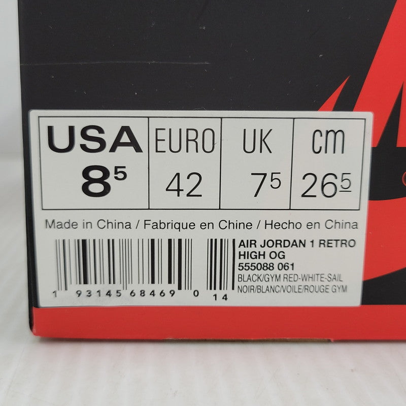 【中古品】【メンズ】 NIKE ナイキ AIR JORDAN 1 RETRO HIGH OG 555088-061 エアジョーダン 1 レトロ ハイ OG スニーカー 靴 160-261010-as-07-izu サイズ：26.5cm カラー：BLACK/GYM RED-WHITE-SAIL 万代Net店
