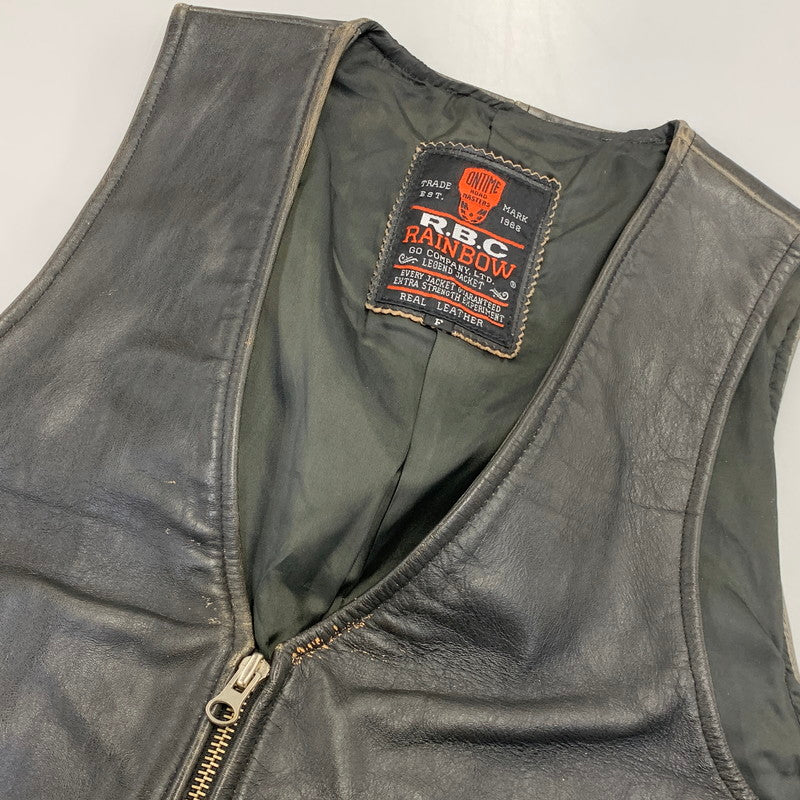 【中古品】【メンズ】 R.B.C RAINBOW LEATHER VEST レザー ベスト アウター 146-991216-kh-08-izu サイズ：F カラー：ブラック 万代Net店