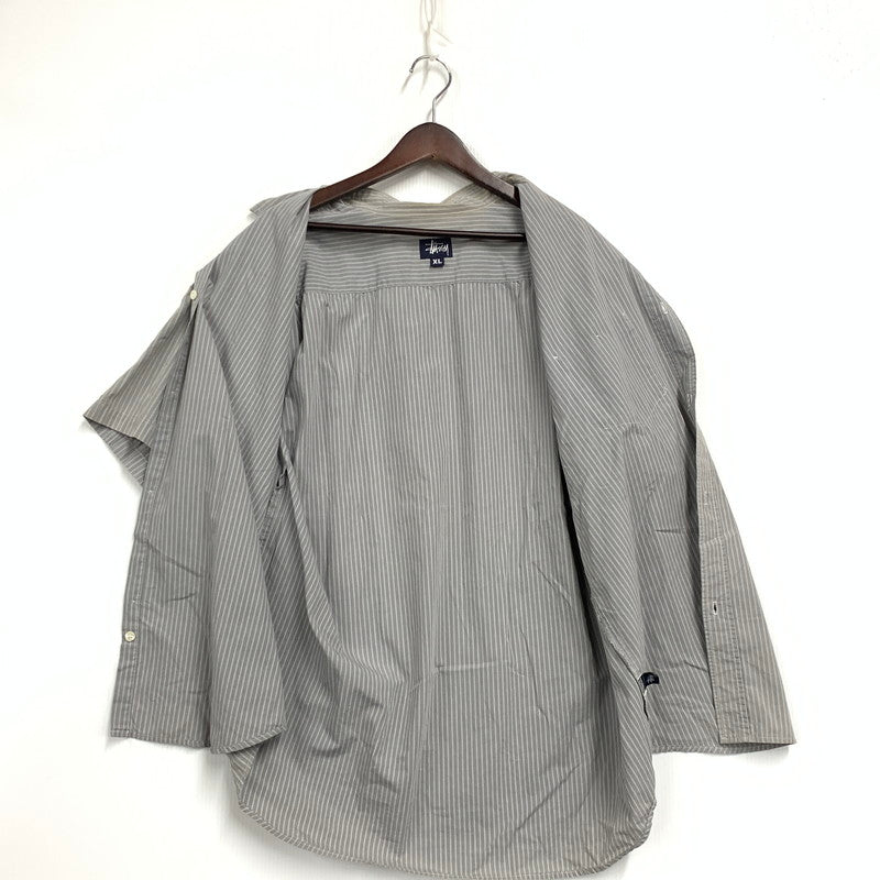 【中古品】【メンズ】 OLD STUSSY オールドステューシー 紺タグ 90S STRIPE SS SHIRT ストライプ ショートスリーブ シャツ トップス 半袖 142-261023-cs-15-izu サイズ：XL カラー：グレー 万代Net店