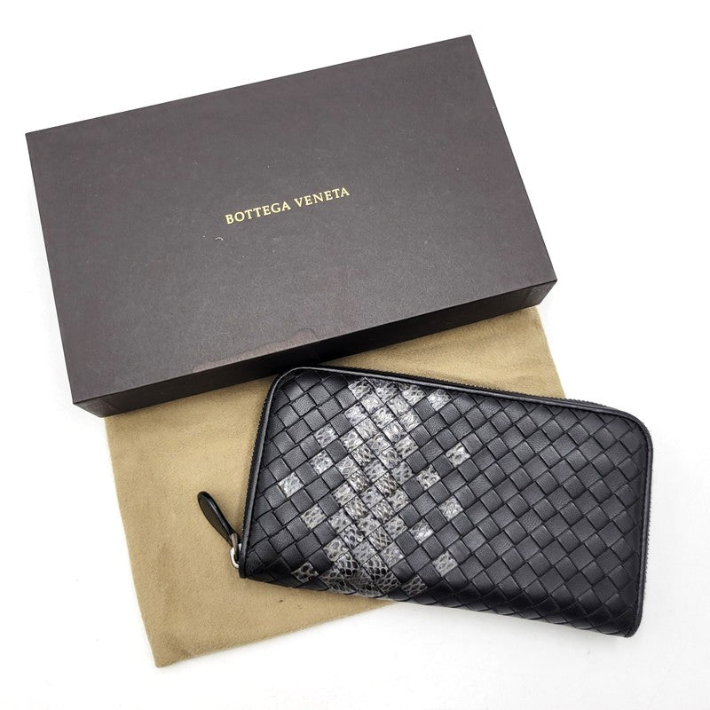 【中古品】【メンズ/レディース】 BOTTEGAVENETA ボッテガヴェネタ イントレチャート ラウンドファスナー ロングウォレット 長財布 181-261013-as-17-izu カラー：ブラック 万代Net店