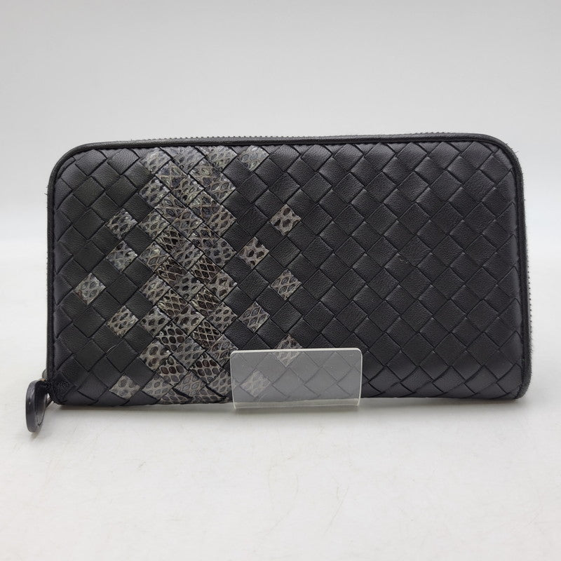 【中古品】【メンズ/レディース】 BOTTEGAVENETA ボッテガヴェネタ イントレチャート ラウンドファスナー ロングウォレット 長財布 181-261013-as-17-izu カラー：ブラック 万代Net店