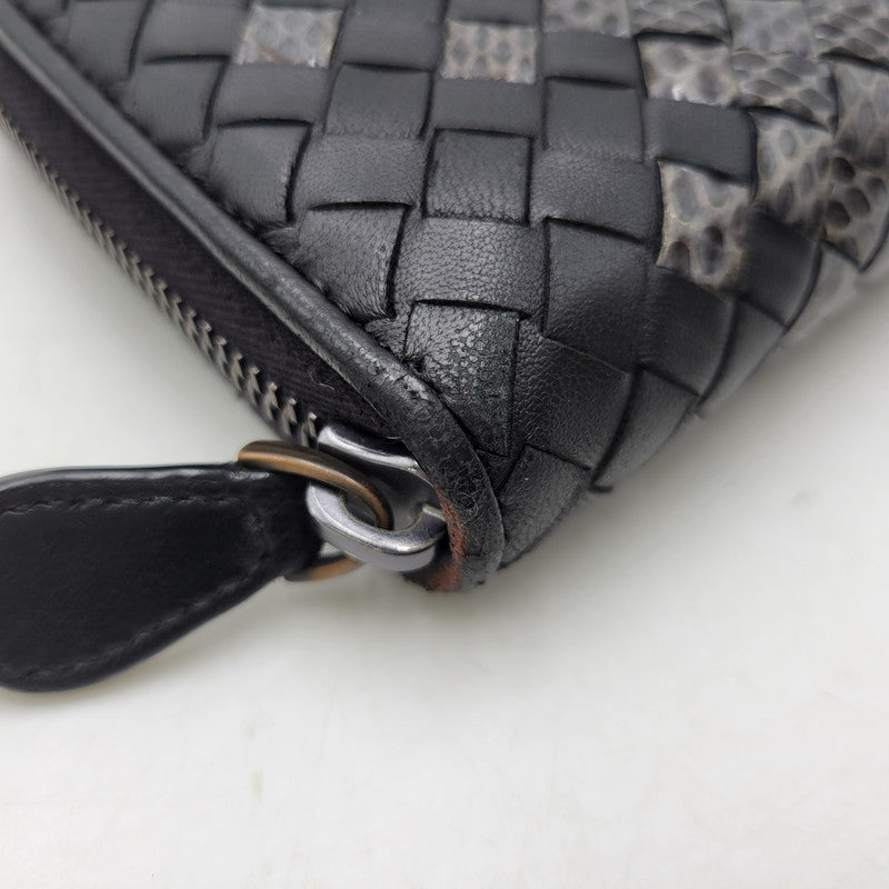 【中古品】【メンズ/レディース】 BOTTEGAVENETA ボッテガヴェネタ イントレチャート ラウンドファスナー ロングウォレット 長財布 181-261013-as-17-izu カラー：ブラック 万代Net店