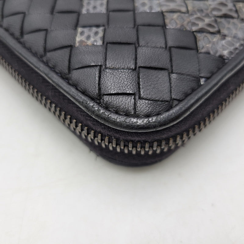 【中古品】【メンズ/レディース】 BOTTEGAVENETA ボッテガヴェネタ イントレチャート ラウンドファスナー ロングウォレット 長財布 181-261013-as-17-izu カラー：ブラック 万代Net店