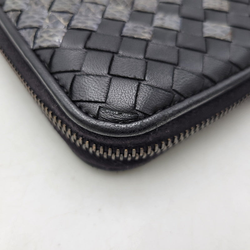 【中古品】【メンズ/レディース】 BOTTEGAVENETA ボッテガヴェネタ イントレチャート ラウンドファスナー ロングウォレット 長財布 181-261013-as-17-izu カラー：ブラック 万代Net店