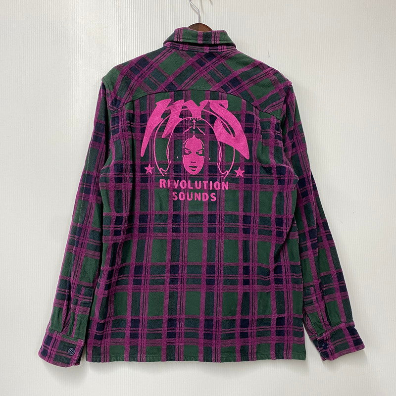 【中古品】【メンズ】 HYSTERIC GLAMOUR ヒステリックグラマー 02183AH03 REVOLUTION SOUNDS CPO SHIRT レボリューション サウンズ シーピーオー シャツ トップス 長袖 140-261015-cs-02-izu サイズ：M カラー：グリーン×パープル 万代Net店