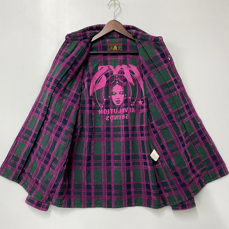 【中古品】【メンズ】 HYSTERIC GLAMOUR ヒステリックグラマー 02183AH03 REVOLUTION SOUNDS CPO SHIRT レボリューション サウンズ シーピーオー シャツ トップス 長袖 140-261015-cs-02-izu サイズ：M カラー：グリーン×パープル 万代Net店