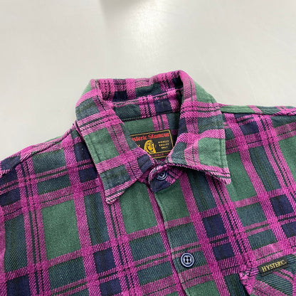 【中古品】【メンズ】 HYSTERIC GLAMOUR ヒステリックグラマー 02183AH03 REVOLUTION SOUNDS CPO SHIRT レボリューション サウンズ シーピーオー シャツ トップス 長袖 140-261015-cs-02-izu サイズ：M カラー：グリーン×パープル 万代Net店