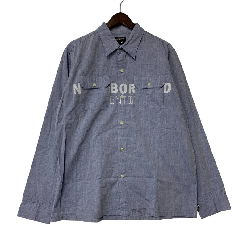 【中古品】【メンズ】 NEIGHBORHOOD ネイバーフッド×FRAGMENT フラグメント 2 POCKET LS SHIRT ポケット ロングスリーブ シャツ トップス 長袖 142-261013-cs-02-izu サイズ：L カラー：ライトブルー 万代Net店