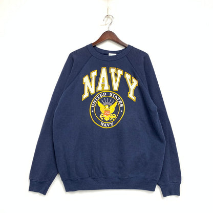 【中古品】【メンズ】 HANES ヘインズ USA製 US.NAVY ユーエスネイビー RAGLAN SLEEVE SWEATSHIRT ラグランスリーブ スウェットシャツ トップス 長袖 146-261015-ya-13-izu サイズ：XL カラー：ネイビー 万代Net店