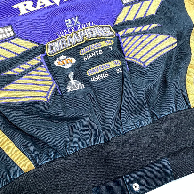 【現状渡し品】【メンズ】 NFL エヌエフエル BALTIMORE RAVENS 2-TIME SUPER BPWL CHAMPIONS JACKET チャンピオンズ ジャケット アウター 146-261015-cs-08-izu サイズ：XXL カラー：パープル 万代Net店