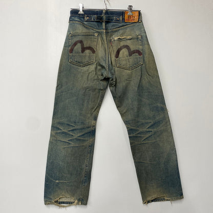 【現状渡し品】【メンズ】 EVISU エヴィス 2504XX NO2 シンチバック カモメ PAINT DENIM PANTS ペイント デニム パンツ ボトムス 157-261013-kh-02-izu サイズ：32×35 カラー：インディゴ 万代Net店