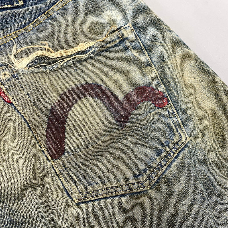 【現状渡し品】【メンズ】 EVISU エヴィス 2504XX NO2 シンチバック カモメ PAINT DENIM PANTS ペイント デニム パンツ ボトムス 157-261013-kh-02-izu サイズ：32×35 カラー：インディゴ 万代Net店