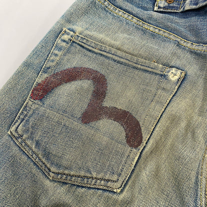 【現状渡し品】【メンズ】 EVISU エヴィス 2504XX NO2 シンチバック カモメ PAINT DENIM PANTS ペイント デニム パンツ ボトムス 157-261013-kh-02-izu サイズ：32×35 カラー：インディゴ 万代Net店