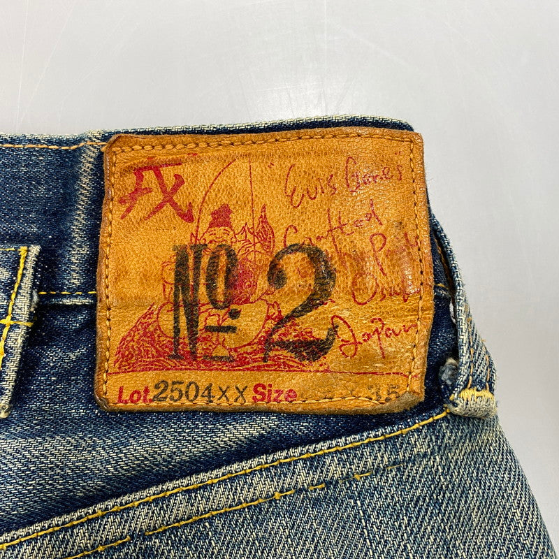 【現状渡し品】【メンズ】 EVISU エヴィス 2504XX NO2 シンチバック カモメ PAINT DENIM PANTS ペイント デニム パンツ ボトムス 157-261013-kh-02-izu サイズ：32×35 カラー：インディゴ 万代Net店