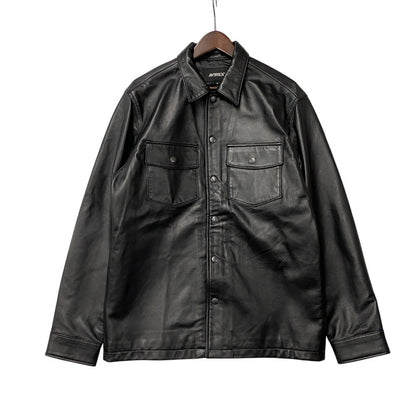 【中古品】【メンズ】 AVIREX アヴィレックス 6121051 SHEEPSKIN LEATHER CPO SHIRT シープスキン レザー シーピーオー シャツ トップス 長袖 145-261015-cs-07-izu サイズ：XL カラー：ブラック 万代Net店