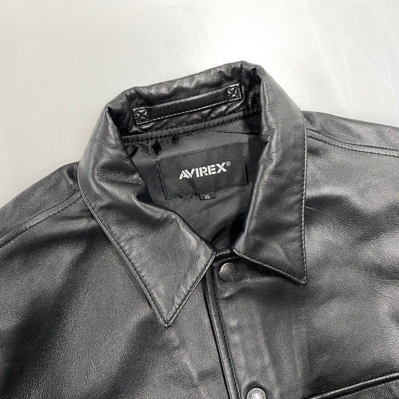 【中古品】【メンズ】 AVIREX アヴィレックス 6121051 SHEEPSKIN LEATHER CPO SHIRT シープスキン レザー シーピーオー シャツ トップス 長袖 145-261015-cs-07-izu サイズ：XL カラー：ブラック 万代Net店