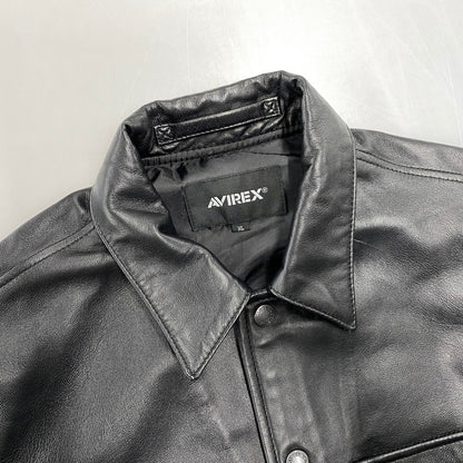 【中古品】【メンズ】 AVIREX アヴィレックス 6121051 SHEEPSKIN LEATHER CPO SHIRT シープスキン レザー シーピーオー シャツ トップス 長袖 145-261015-cs-07-izu サイズ：XL カラー：ブラック 万代Net店