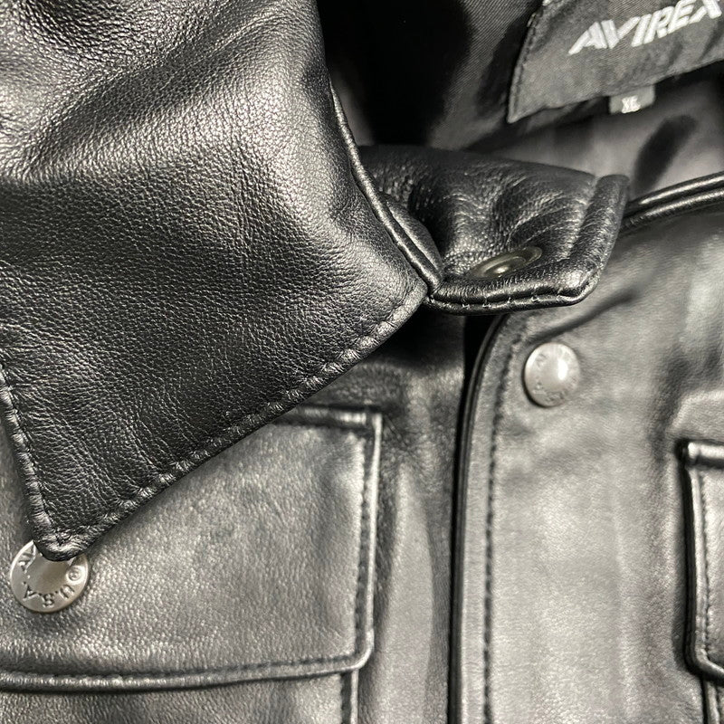 【中古品】【メンズ】 AVIREX アヴィレックス 6121051 SHEEPSKIN LEATHER CPO SHIRT シープスキン レザー シーピーオー シャツ トップス 長袖 145-261015-cs-07-izu サイズ：XL カラー：ブラック 万代Net店