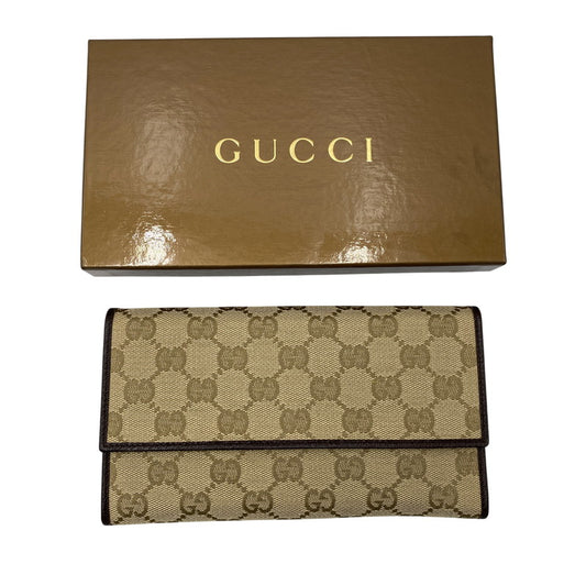 【中古美品】【レディース】 GUCCI グッチ 254586 GG キャンバス フラップウォレット 財布 長財布 181-261015-cs-14-izu カラー：ベージュ 万代Net店