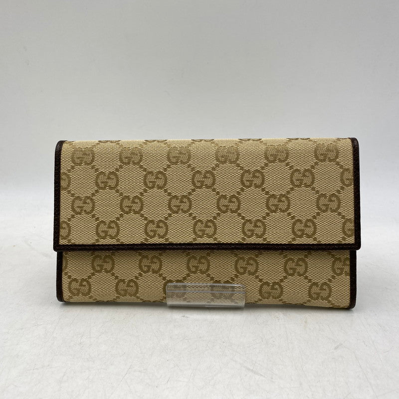 【中古美品】【レディース】 GUCCI グッチ 254586 GG キャンバス フラップウォレット 財布 長財布 181-261015-cs-14-izu カラー：ベージュ 万代Net店