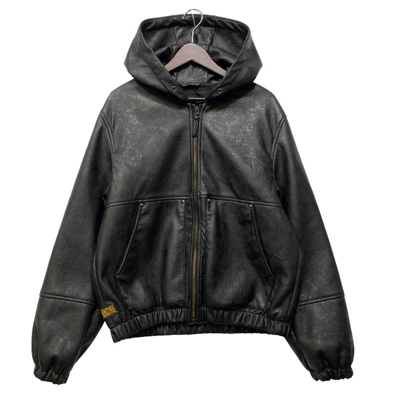 【中古品】【メンズ】 ZARA ザラ FAKELEATHER ZIP HOODIE フェイクレザー ジップ フーディー アウター 147-261024-ya-01-izu サイズ：M カラー：ブラック 万代Net店