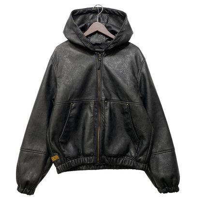 【中古品】【メンズ】 ZARA ザラ FAKELEATHER ZIP HOODIE フェイクレザー ジップ フーディー アウター 147-261024-ya-01-izu サイズ：M カラー：ブラック 万代Net店