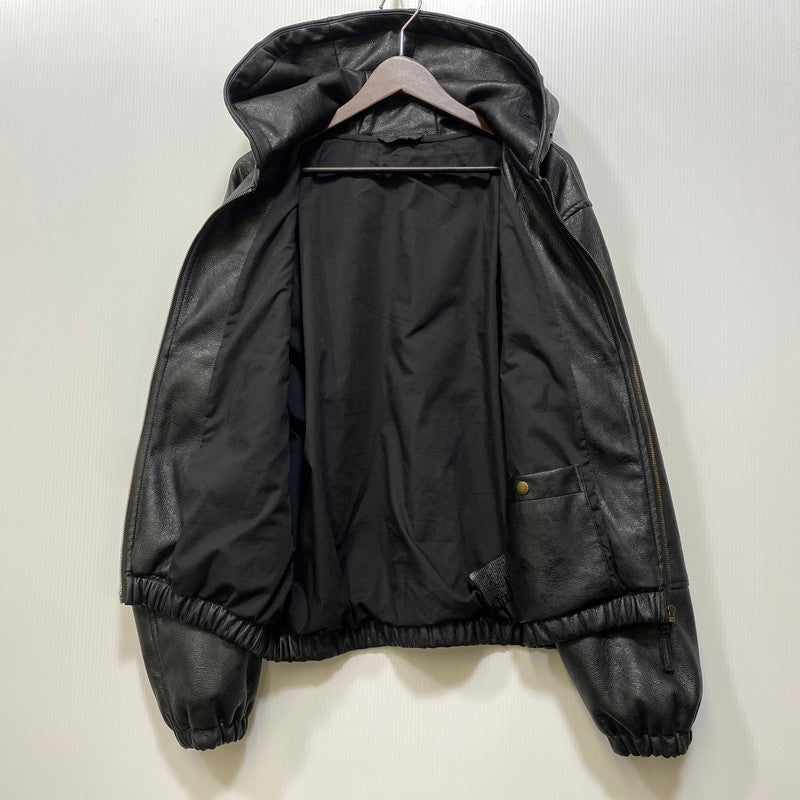 【中古品】【メンズ】 ZARA ザラ FAKELEATHER ZIP HOODIE フェイクレザー ジップ フーディー アウター 147-261024-ya-01-izu サイズ：M カラー：ブラック 万代Net店