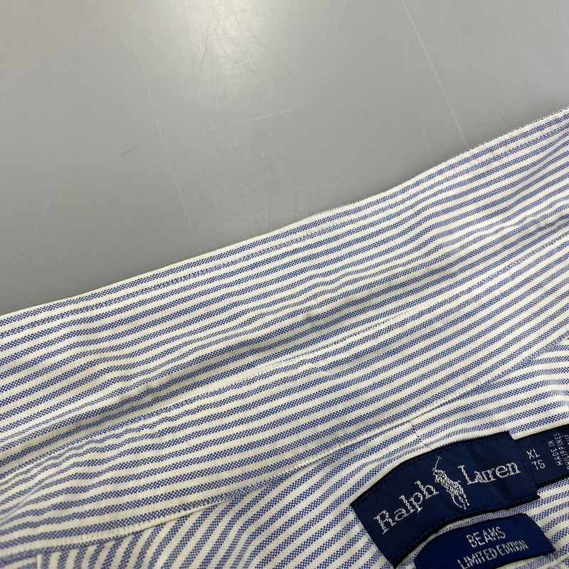 【中古品】【メンズ】 RALPH LAUREN ラルフローレン × BEAMS ビームス STRIPE L S SHIRT ストライプ ロングスリーブ シャツ 長袖 トップス 147-261023-ｍｓ-19-izu サイズ：XL カラー：BLUE WHITE 万代Net店