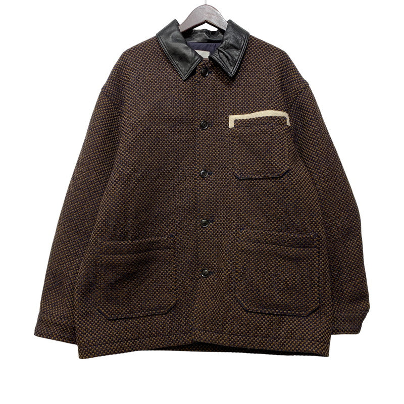 【中古美品】【メンズ】 SOPHNET. ソフネット SPNT-252006 LEATHER COLLAR COVERALL KVADRAT SISU クヴァドラ シス レザーカラー カバーオール ジャケット アウター 142-261017-sm-13-izu サイズ：4 カラー：ネイビーブラウン 万代Net店