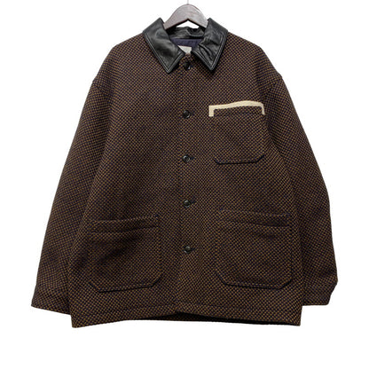 【中古美品】【メンズ】 SOPHNET. ソフネット SPNT-252006 LEATHER COLLAR COVERALL KVADRAT SISU クヴァドラ シス レザーカラー カバーオール ジャケット アウター 142-261017-sm-13-izu サイズ：4 カラー：ネイビーブラウン 万代Net店