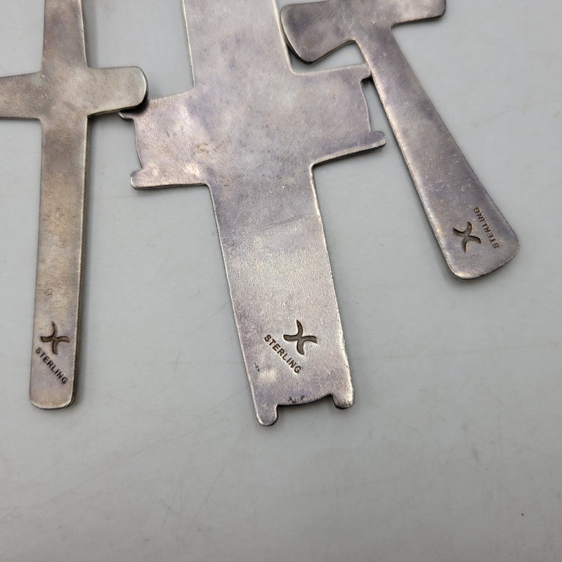 【中古品】【メンズ/レディース】 CIPPY CRAZY HORSE シッピークレイジーホース STERLING TRIPLE CROSS NECKLACE スターリング トリプル クロス ネックレス アクセサリー 191-261019-yn-05-izu カラー：シルバー×ブラック 万代Net店