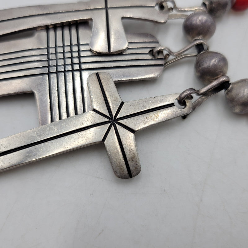 【中古品】【メンズ/レディース】 CIPPY CRAZY HORSE シッピークレイジーホース STERLING TRIPLE CROSS NECKLACE スターリング トリプル クロス ネックレス アクセサリー 191-261019-yn-05-izu カラー：シルバー×ブラック 万代Net店
