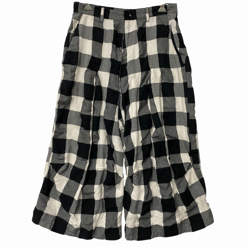 【中古品】【メンズ】 Y'S ワイズ YE-P52-231 RAYON COTTON BLOCK CHECK GAUCHO PANTS レーヨン コットン ブロックチェック ガウチョパンツ ボトムス 151-261018-kh-10-izu サイズ：1 カラー：ブラック×ホワイト 万代Net店