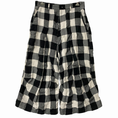 【中古品】【メンズ】 Y'S ワイズ YE-P52-231 RAYON COTTON BLOCK CHECK GAUCHO PANTS レーヨン コットン ブロックチェック ガウチョパンツ ボトムス 151-261018-kh-10-izu サイズ：1 カラー：ブラック×ホワイト 万代Net店