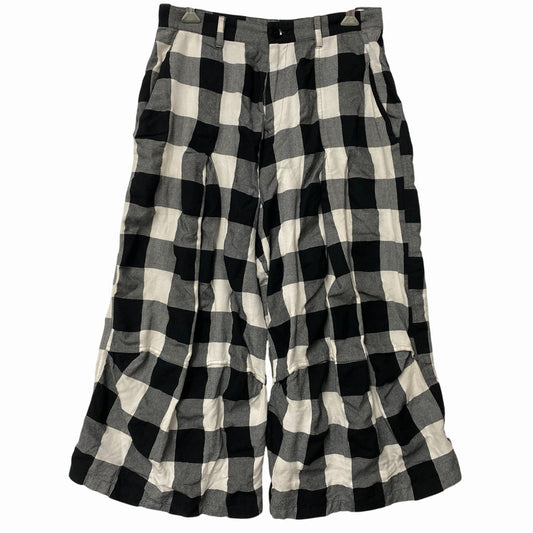 【中古品】【メンズ】 Y'S ワイズ YE-P52-231 RAYON COTTON BLOCK CHECK GAUCHO PANTS レーヨン コットン ブロックチェック ガウチョパンツ ボトムス 151-261018-kh-10-izu サイズ：1 カラー：ブラック×ホワイト 万代Net店