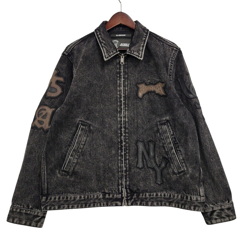 【中古品】【メンズ】 AVIREX アヴィレックス 783-5252015 LEATHER PATCH DENIM JACKET レザーパッチ デニムジャケット アウター トップス 145-261018-ms-11-izu サイズ：L カラー：ブラック 万代Net店