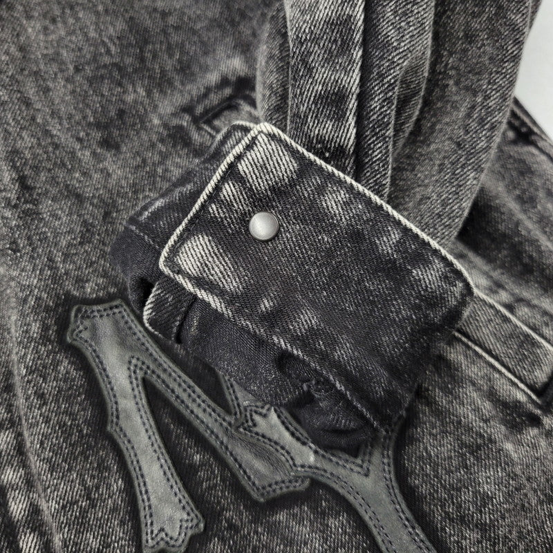【中古品】【メンズ】 AVIREX アヴィレックス 783-5252015 LEATHER PATCH DENIM JACKET レザーパッチ デニムジャケット アウター トップス 145-261018-ms-11-izu サイズ：L カラー：ブラック 万代Net店